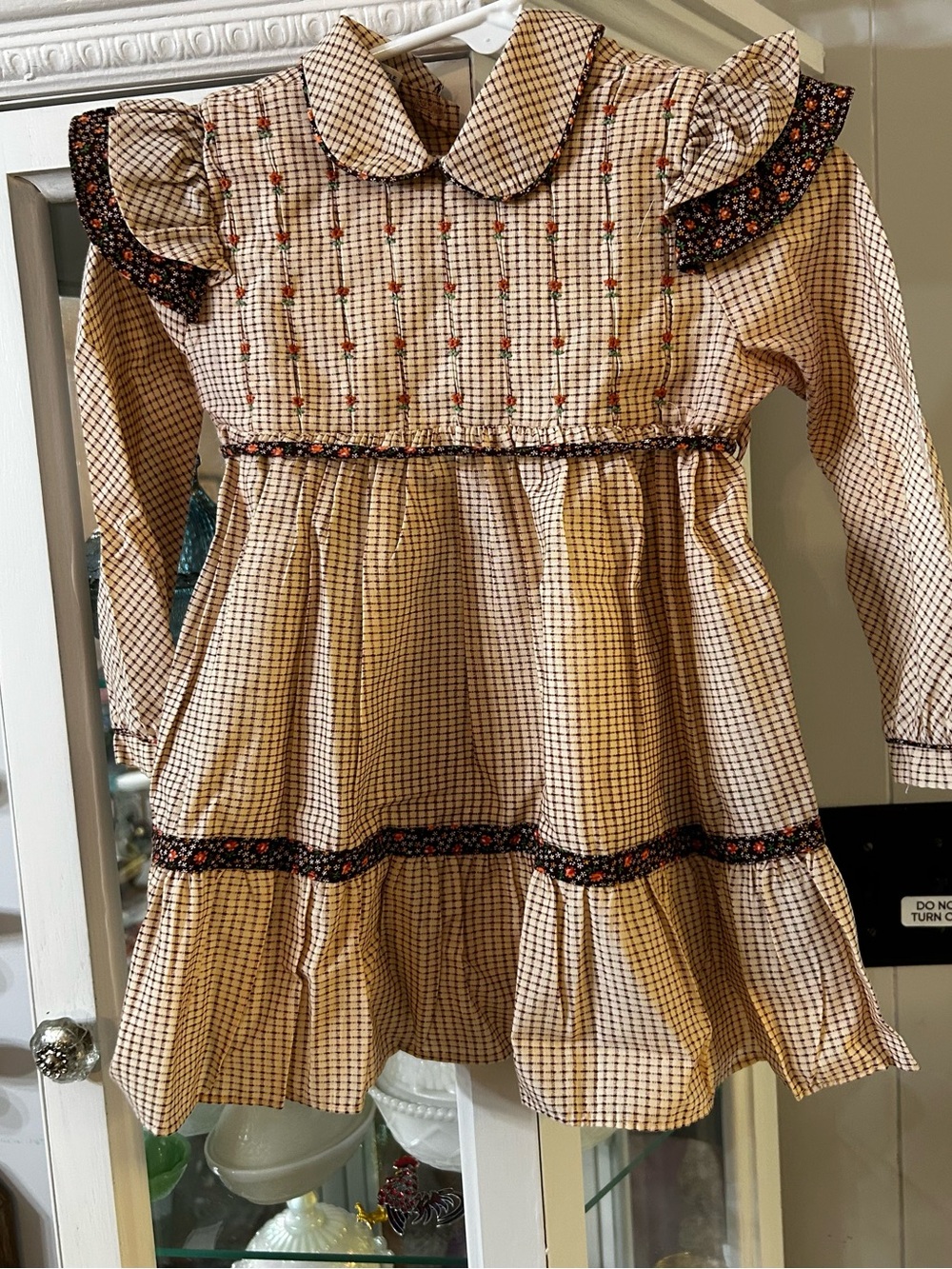 Polly Flinders 3T VTG Plaid Ruffle Dress Smocked Tiered Floral Trim PRARIE